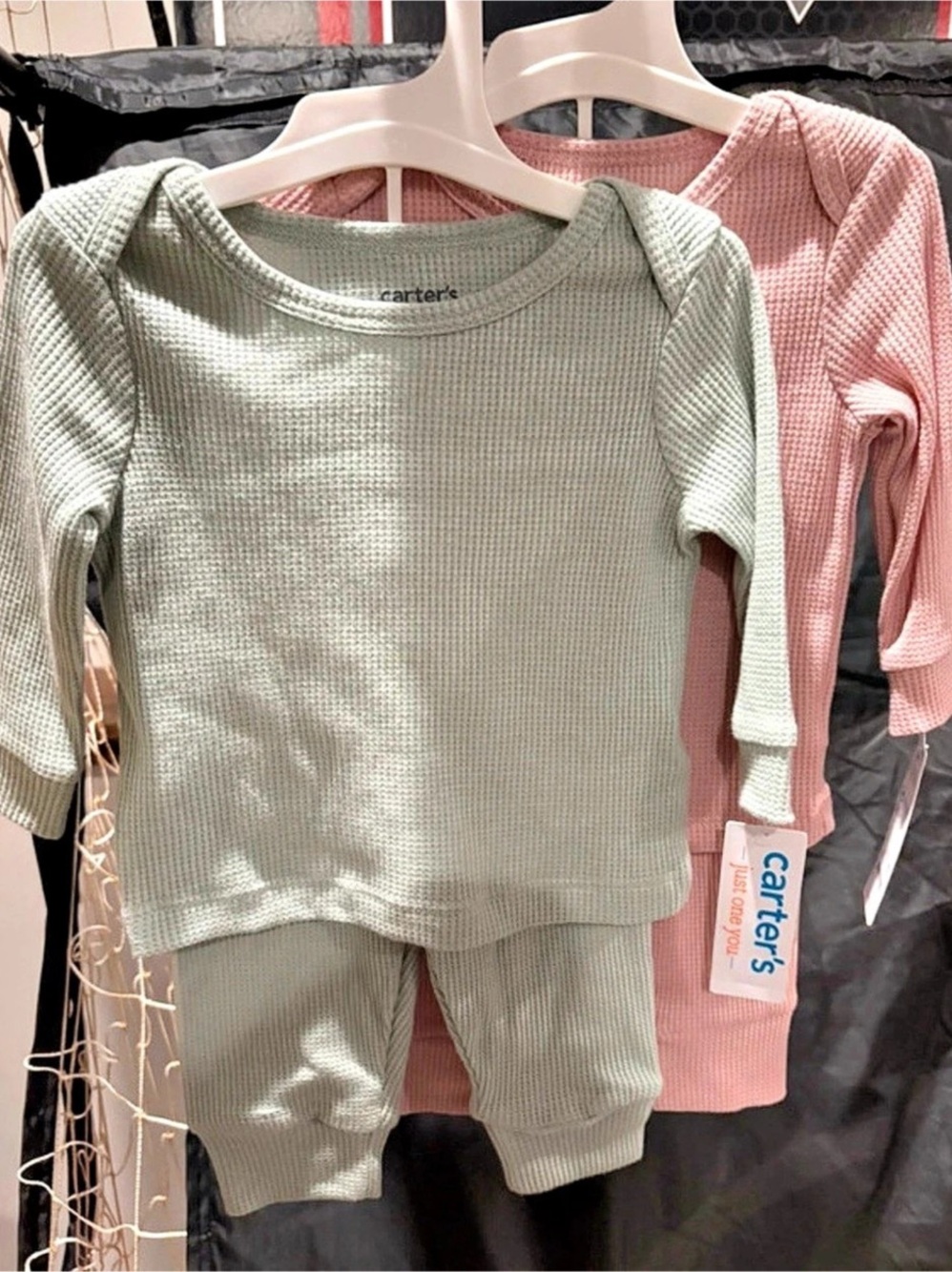 Carter's Just One You Waffle Thermal Top and Pant Bundle Green & Pink